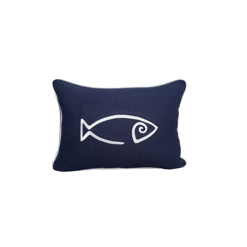 Navy Blue Fish Detailed Pillow